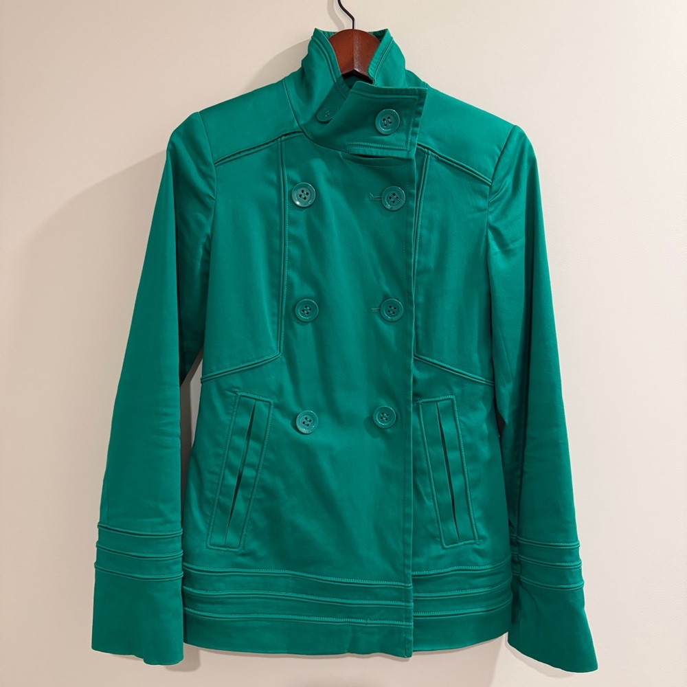 Costa Blanca Teal Double-Breasted Pea Coat, Small